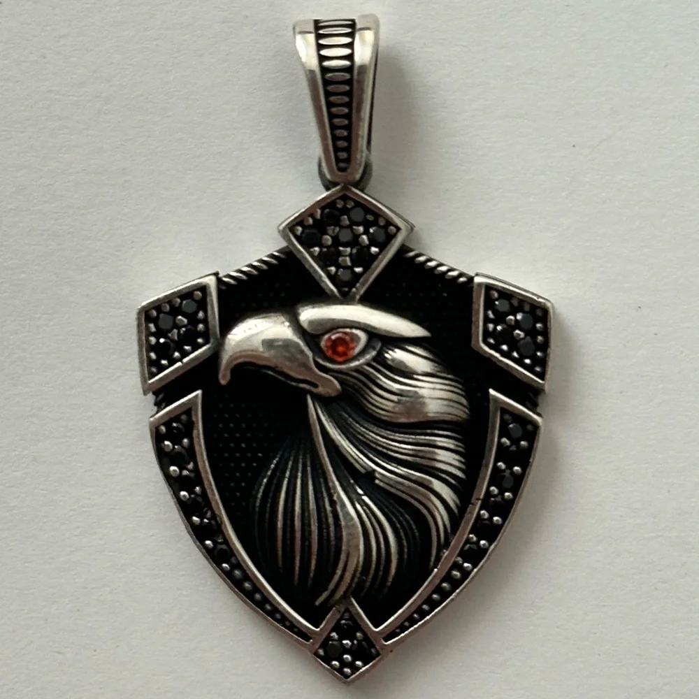 925 Silver eagle unisex pendant red/black cz